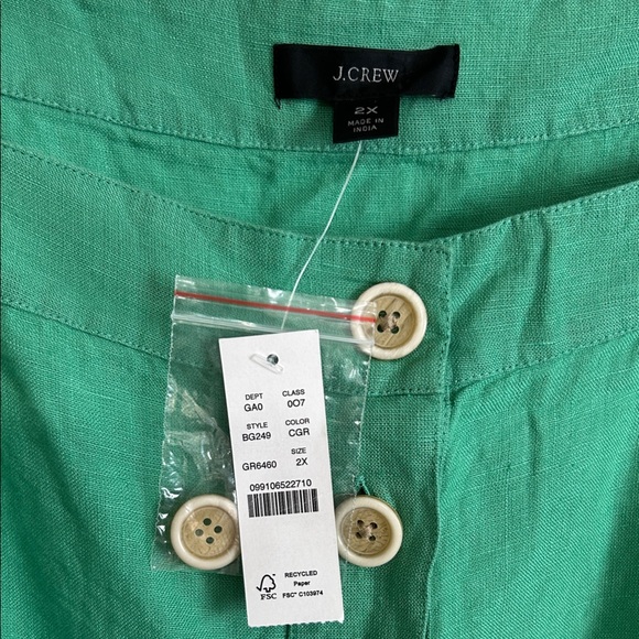 J. Crew 2X 100% Linen Square Neck Puffy Sleeves Kelly Green Blouse lightweight - Picture 8 of 16